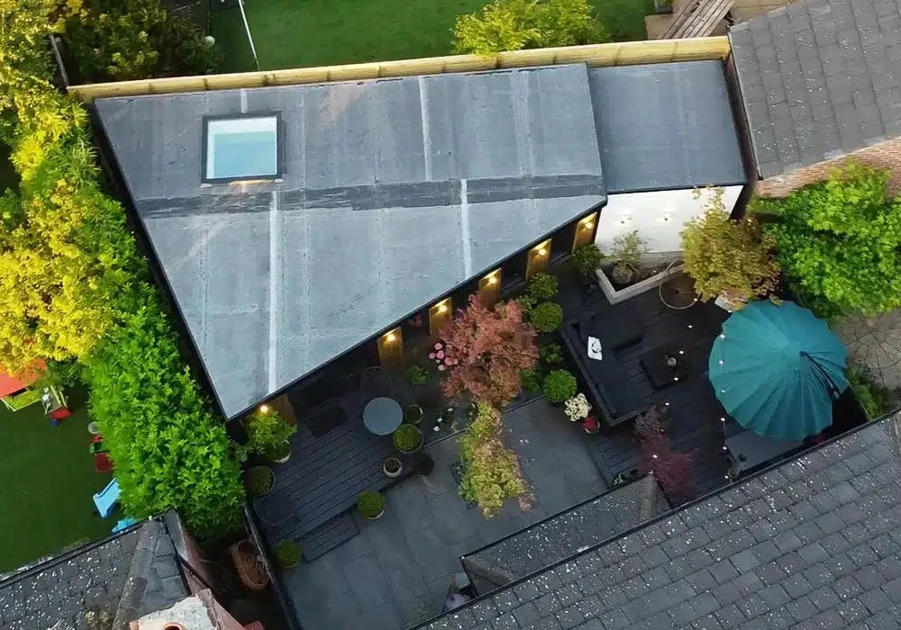 Top view showing the unique shape of the mobile home annexe