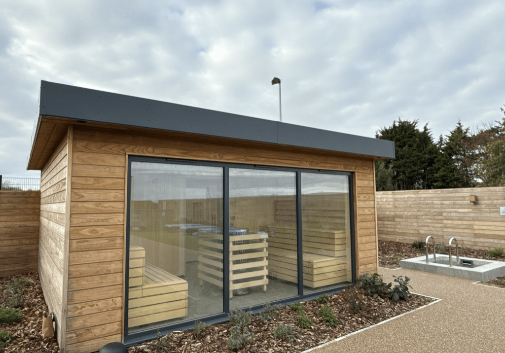 Timber Rooms designed the sauna as part of a wider wellness garden
