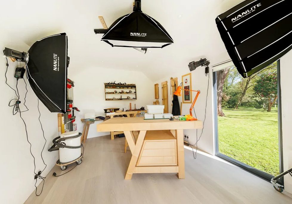 The lighting and camera are already set up when the owner wants to start recording