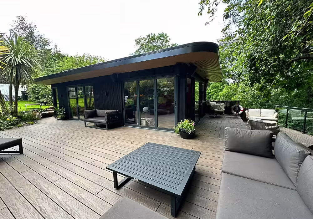 The corners of the deep roof canopy have been curved which is a clever design detail