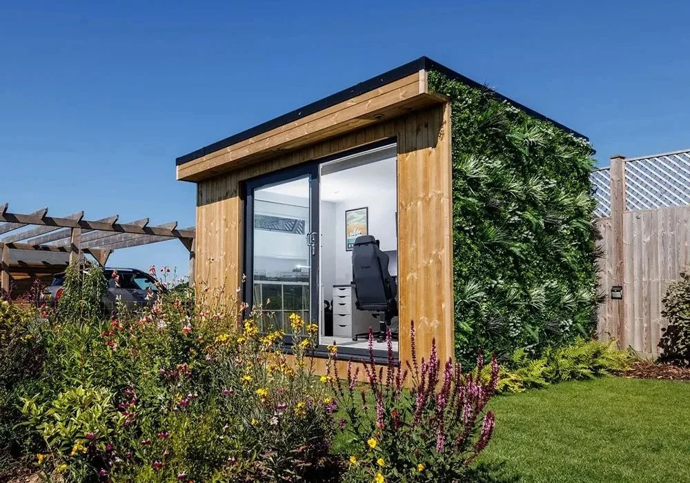 Miniature Manors garden office with green wall
