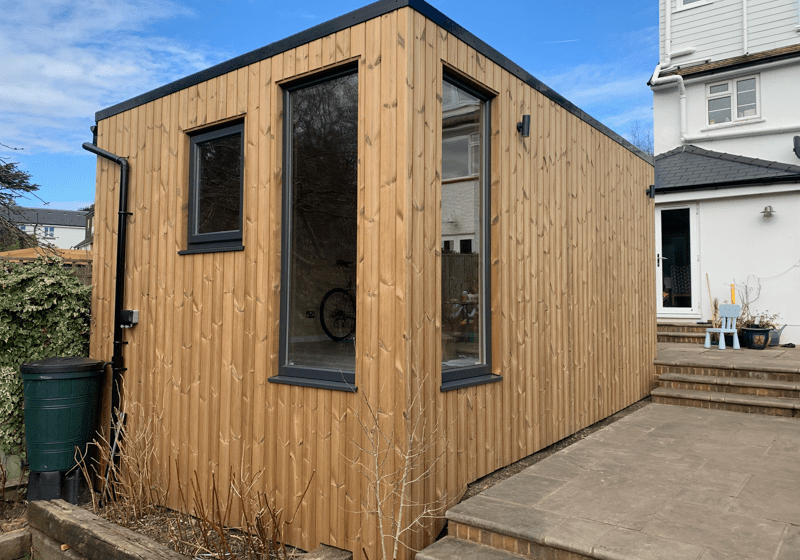 Garden studio built on terraced ground by Ark Design Build