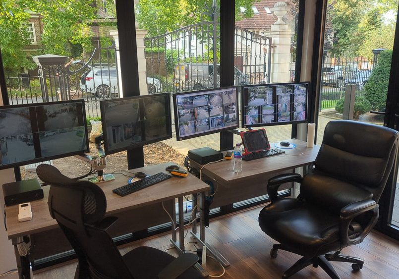 The security office has been designed so that it has good views of the entrances and plenty of room inside for multiple monitors