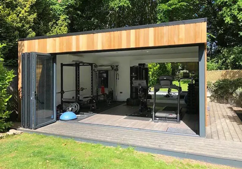 Garden gym with wall of bifold doors