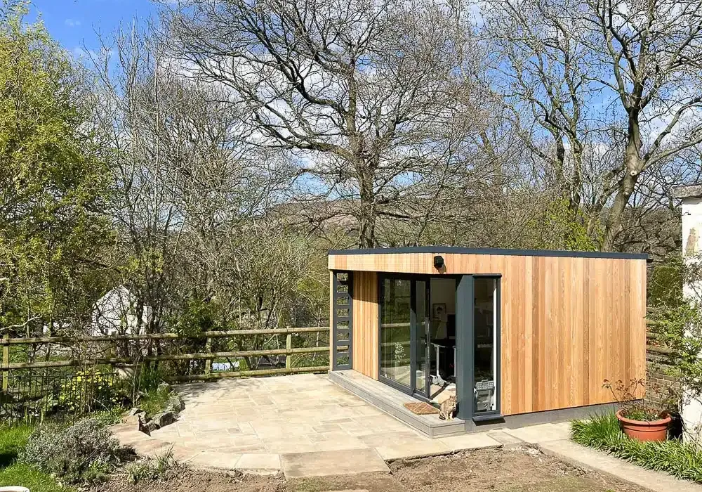 4m x 3.5m Swift Unlimited garden office with Western Red Cedar and Anthracite Grey doors and windows