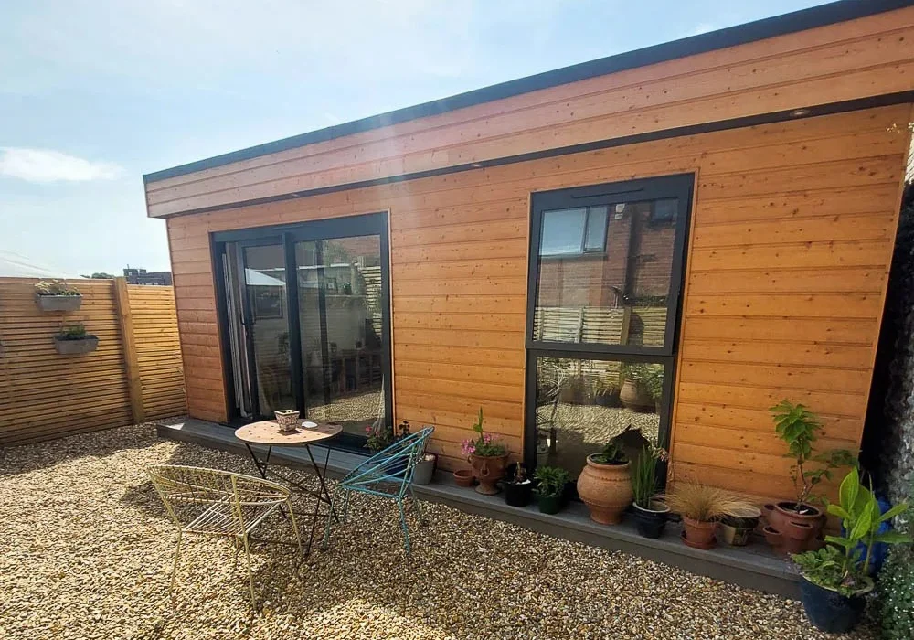 Swift Unlimited bespoke garden annexe with Western Red Cedar cladding
