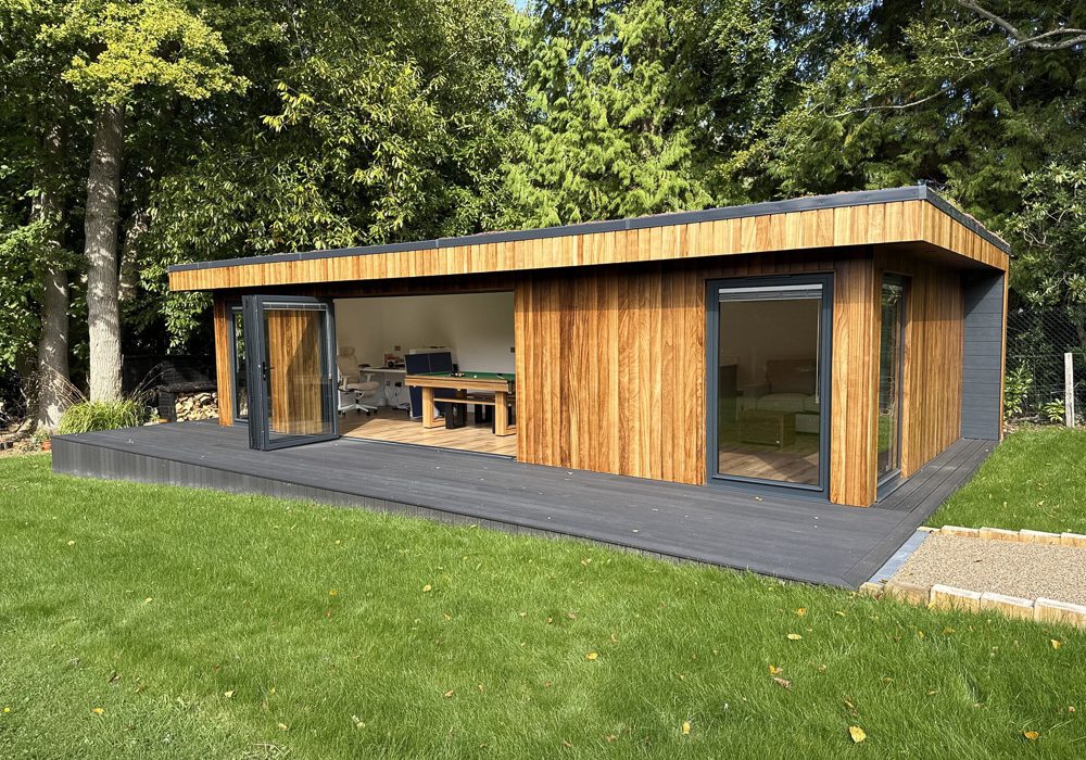 The walls have been recessed to create a wrap around roof canopy detail