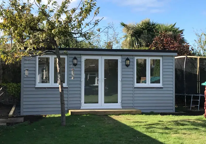 Garden office with Farrow & Ball painted cladding