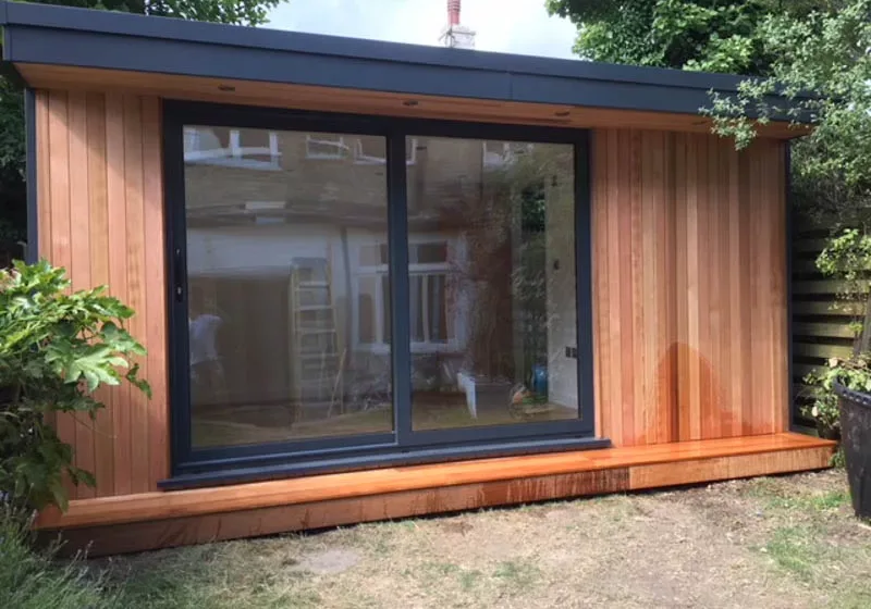 A garden office building that has been future proofed with a shower room